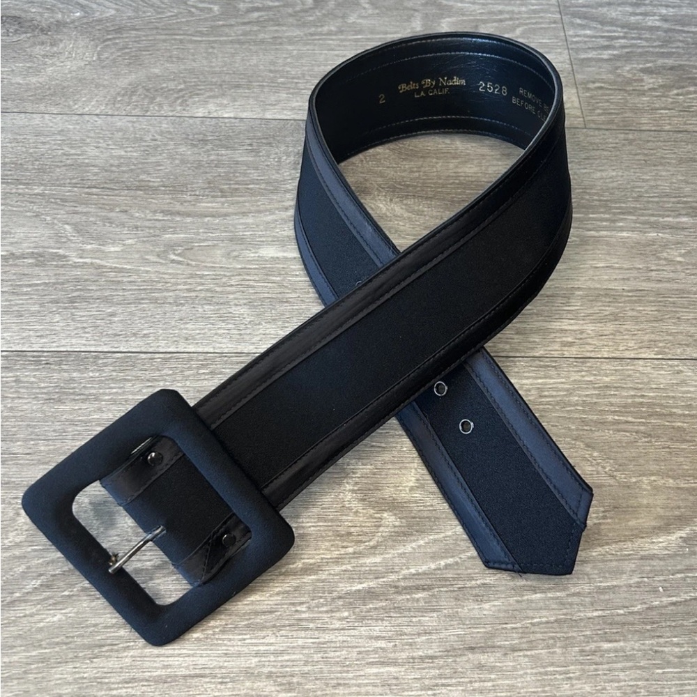 VTG Belts By Nadim Black Wide Waist Belt Matte Buckle XS/S USA